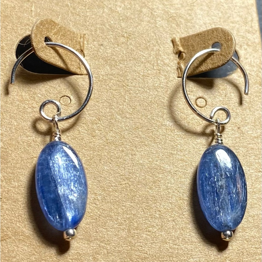 Kyanite & Sterling Earrings Natural Sky Blue Gemstones Modern Minimalist Artisan